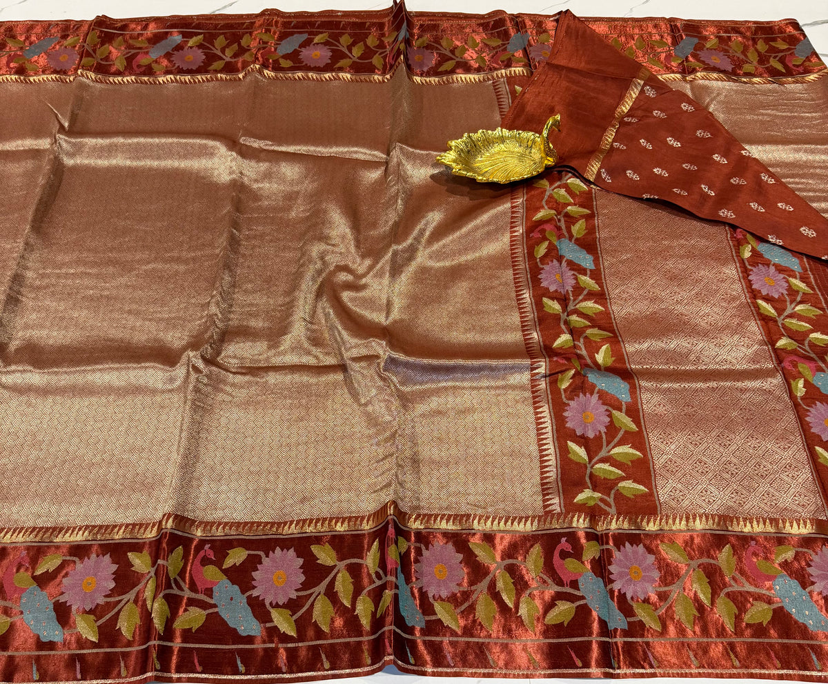 KT-53 brown colour kanchi tissue paithani saree