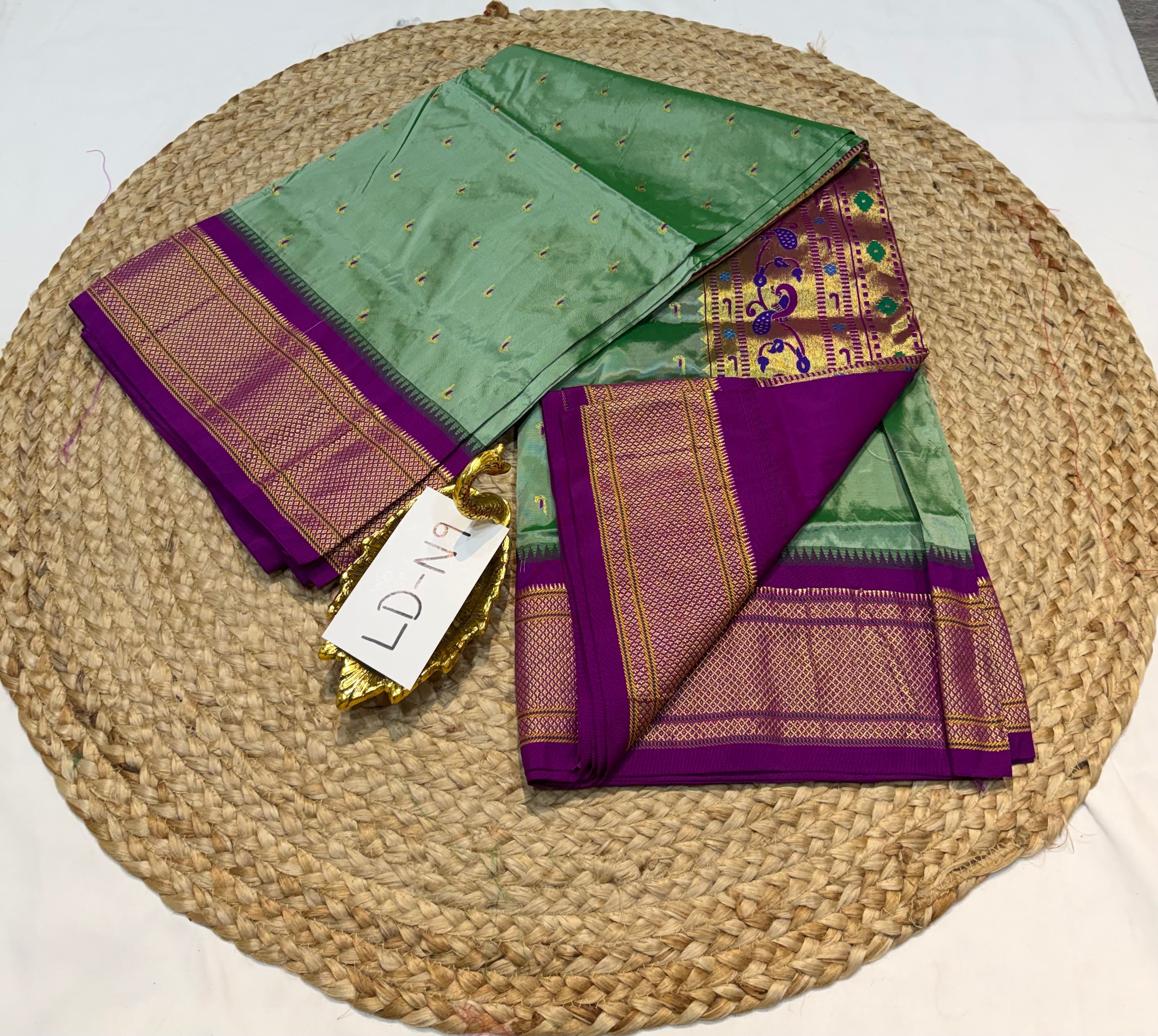 LD-N9 narayanapeta semi sea green and megentha saree