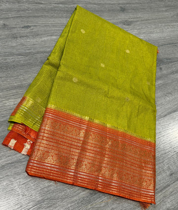 VKC2149BB- Pesara green n orange Kanchi Brdr saree