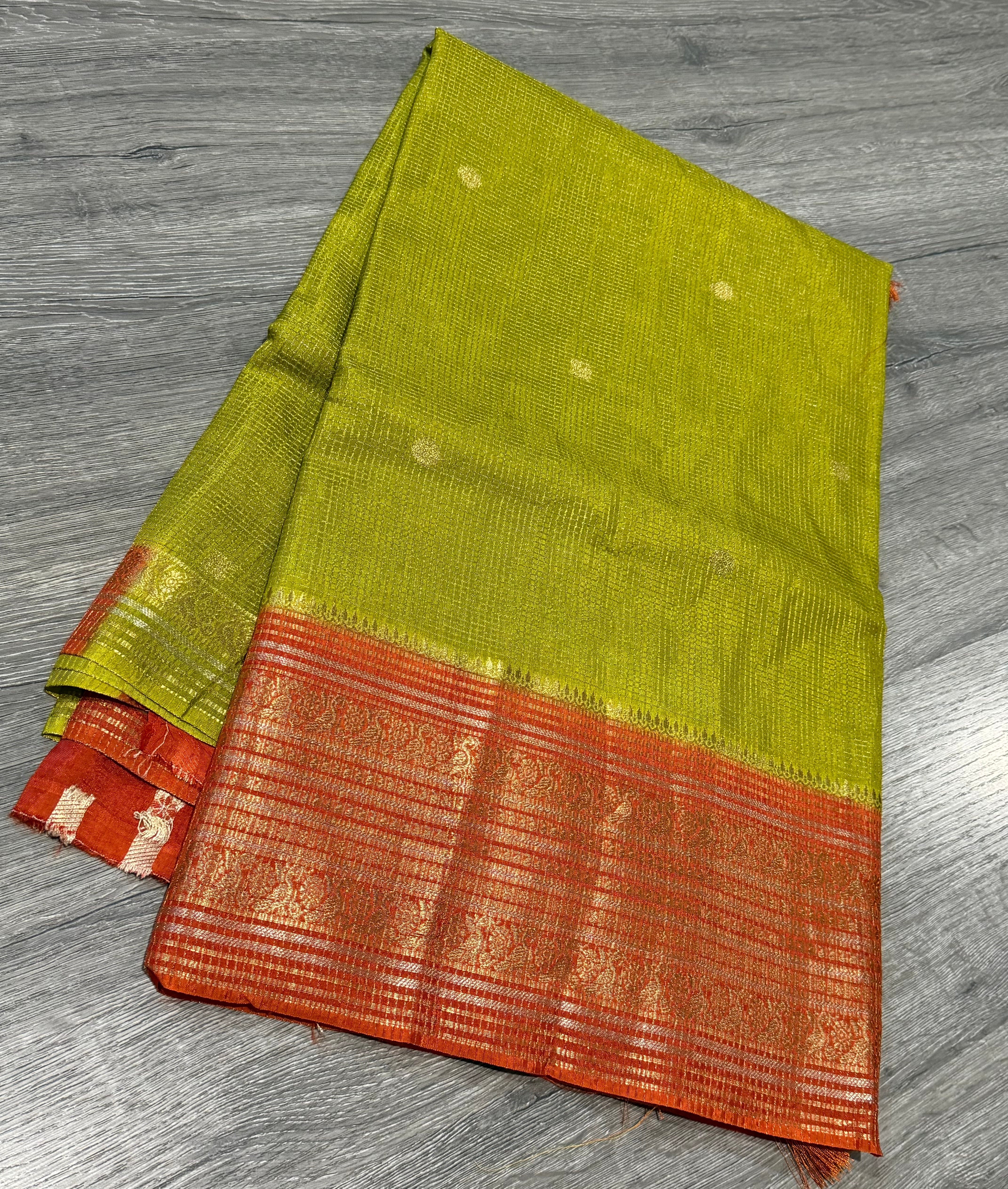 VKC2149BB- Pesara green n orange Kanchi Brdr saree