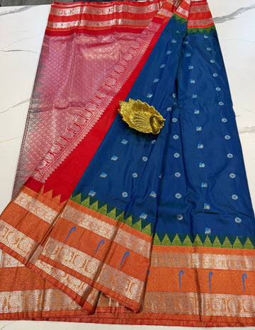 TS-3450 peacock blue Tissue Muniya Gadwal saree