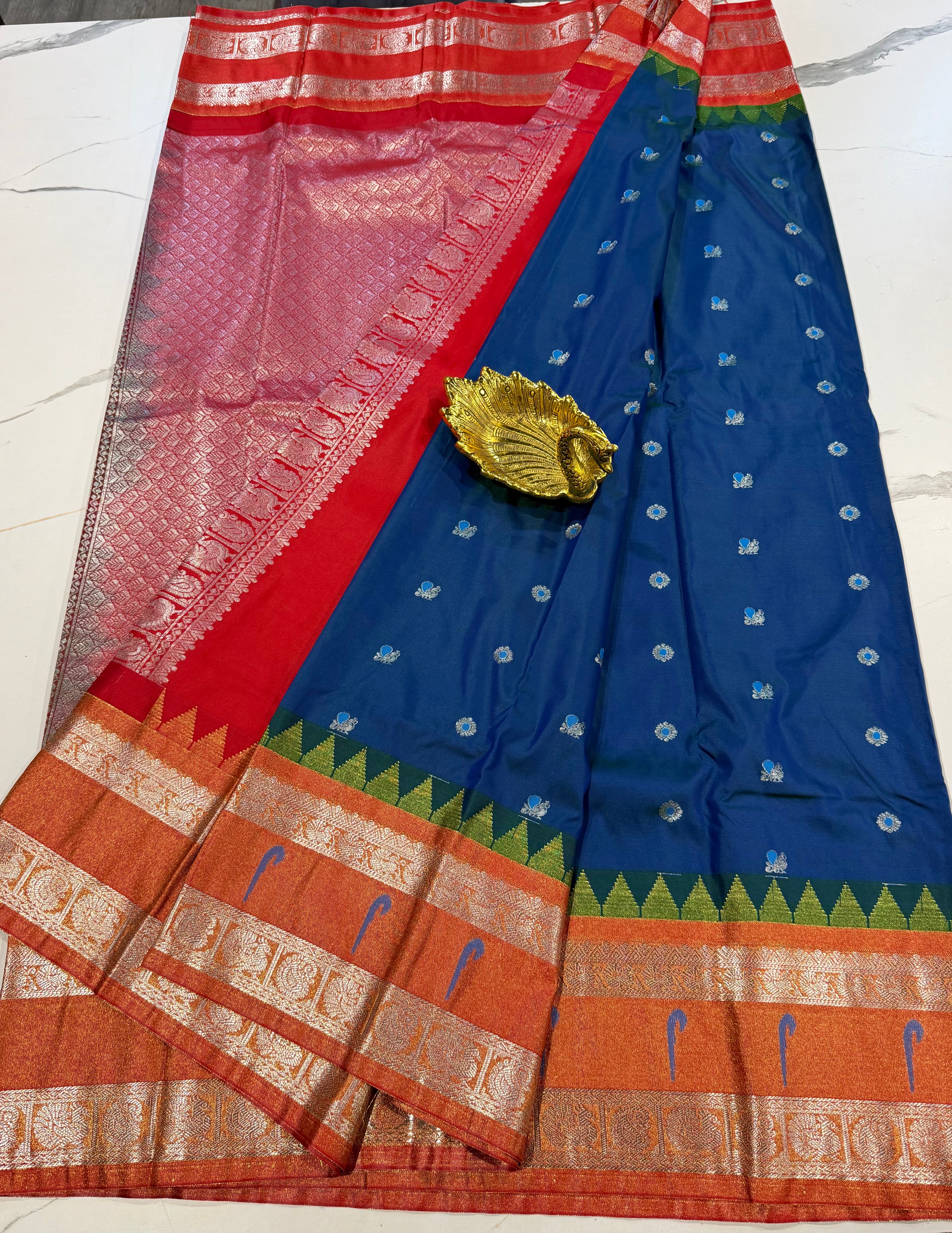 TS-3450 peacock blue Tissue Muniya Gadwal saree