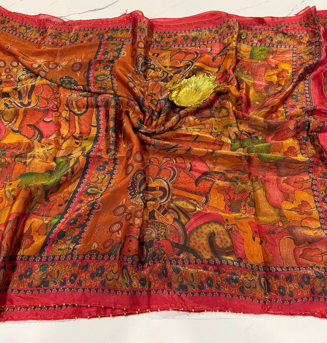 Fusion Kalamkari LD-SK dark mustard yellow n pink