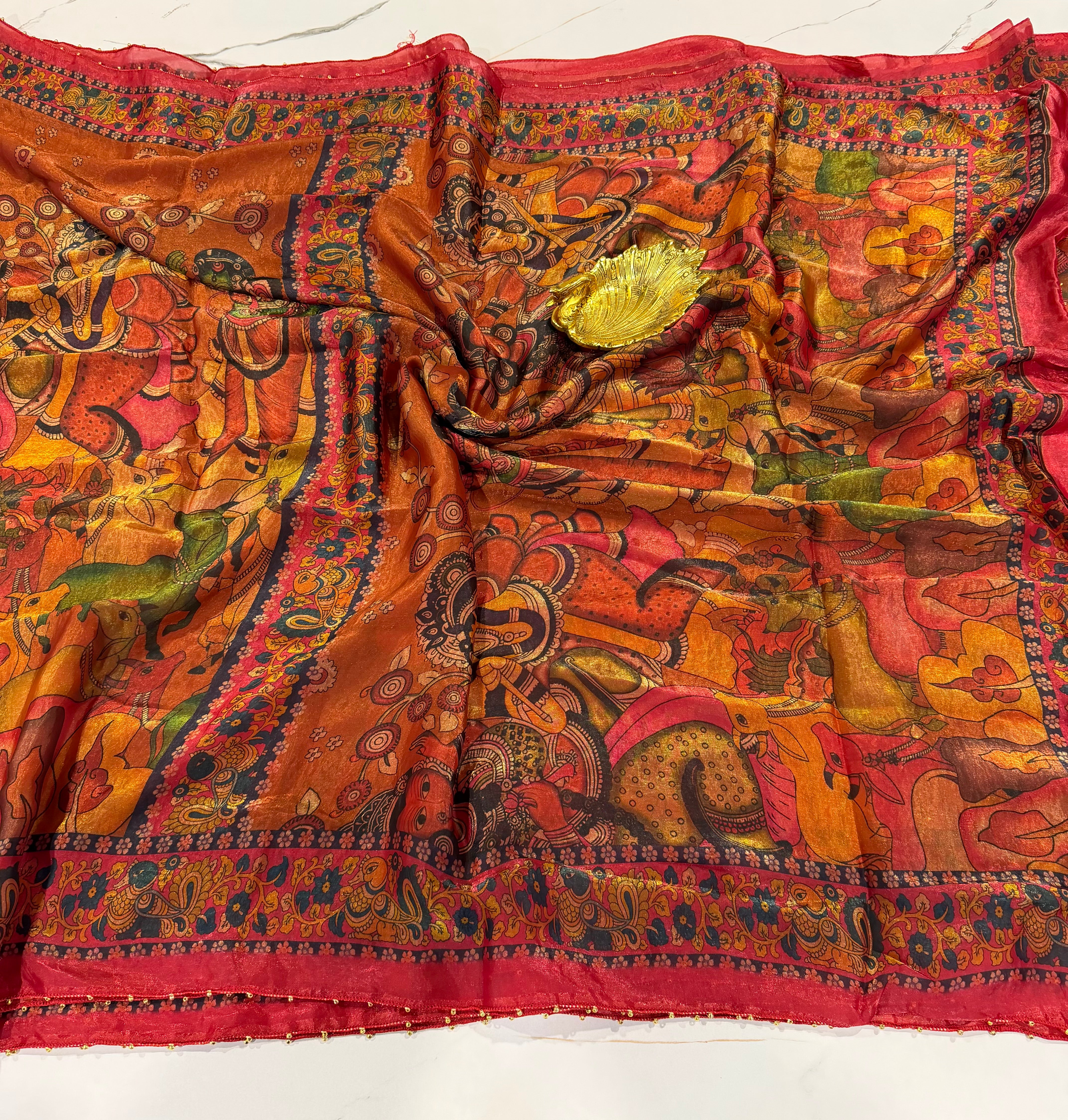 Fusion Kalamkari LD-SK dark mustard yellow n pink