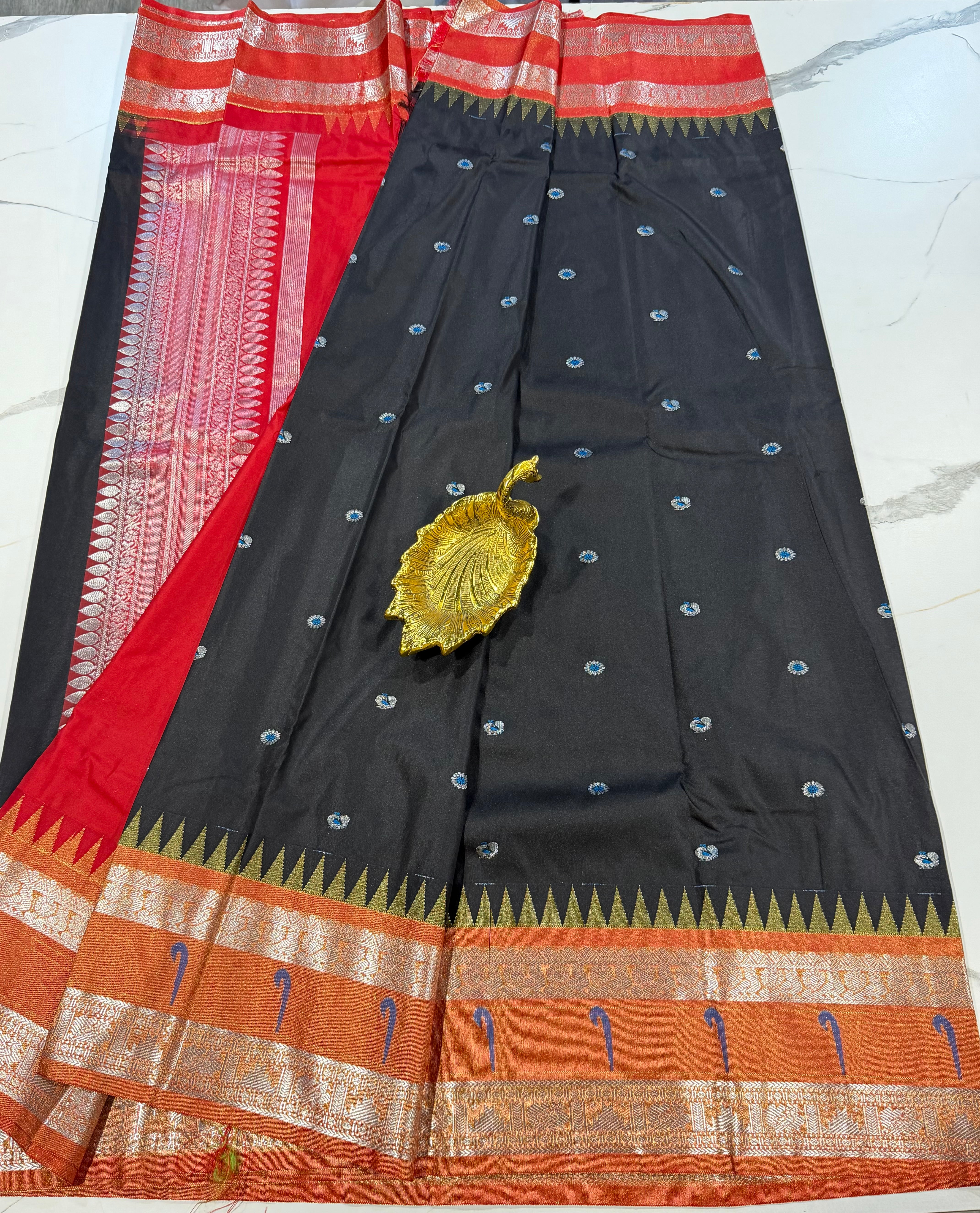 TS-3450 Black Tissue Muniya Gadwal saree