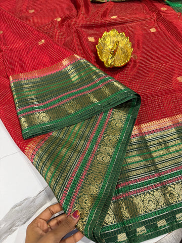 VN-2450 Red n Green vintage Narayanpet saree