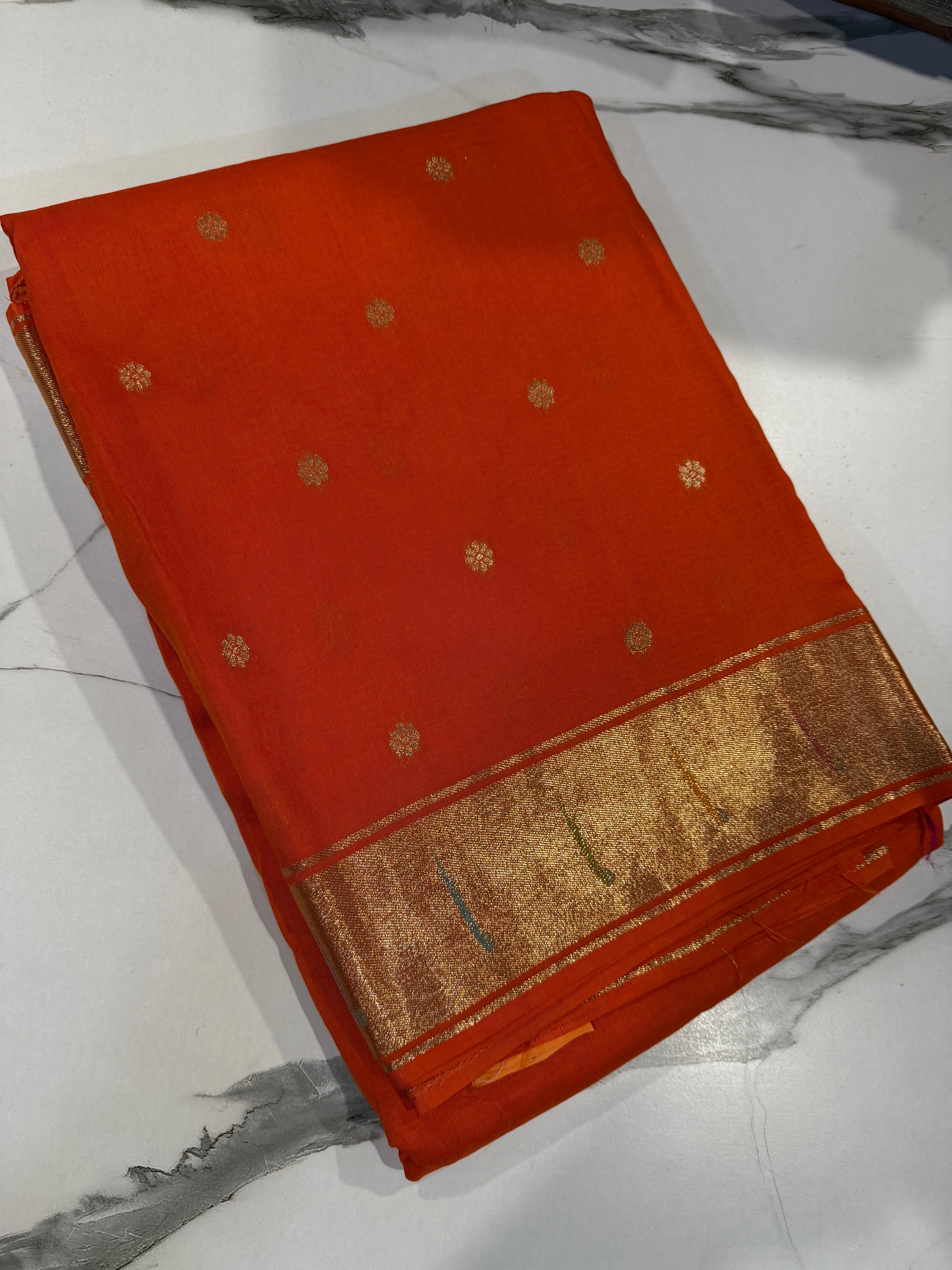 Pc-40 orange  saree Paithani crepe