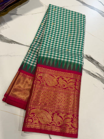 SGC-2500 Madras checks gadwal Green n pink border saree