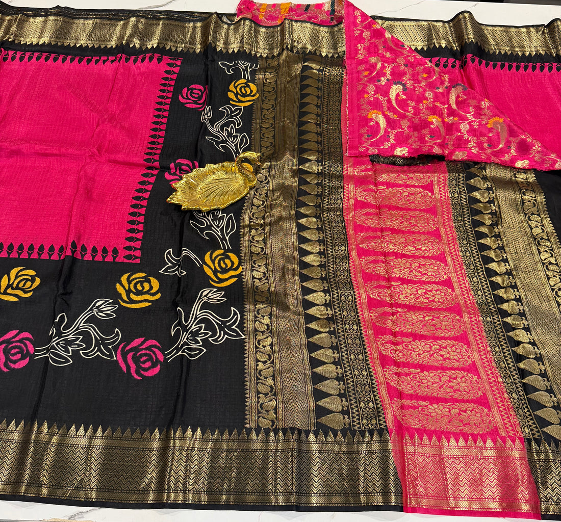 LD-2650 Ganga Jamuna saree pink n black