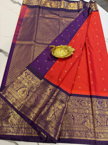 VG2 Rust & violet semi Gadwal saree