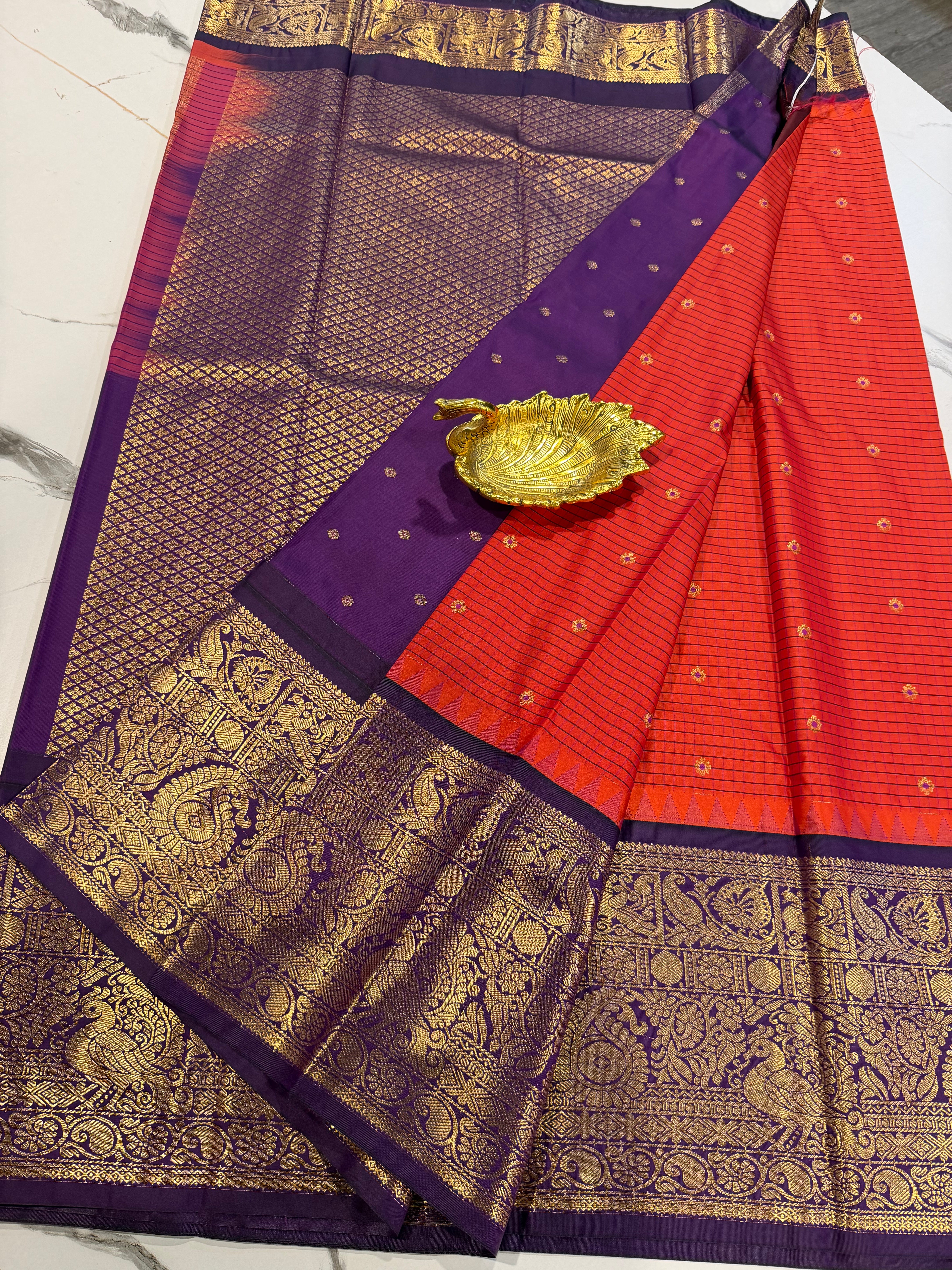 VG2 Rust & violet semi Gadwal saree