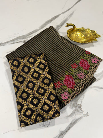 LD-T15 Banaras tissue Pettit saree black
