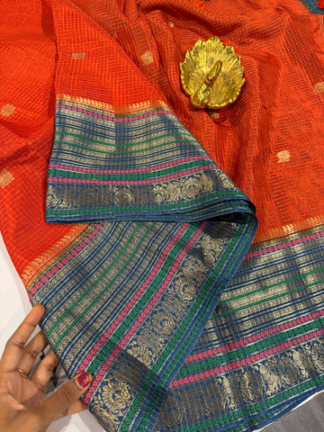VN-2450 Rust n peacock blue vintage Narayanpet saree