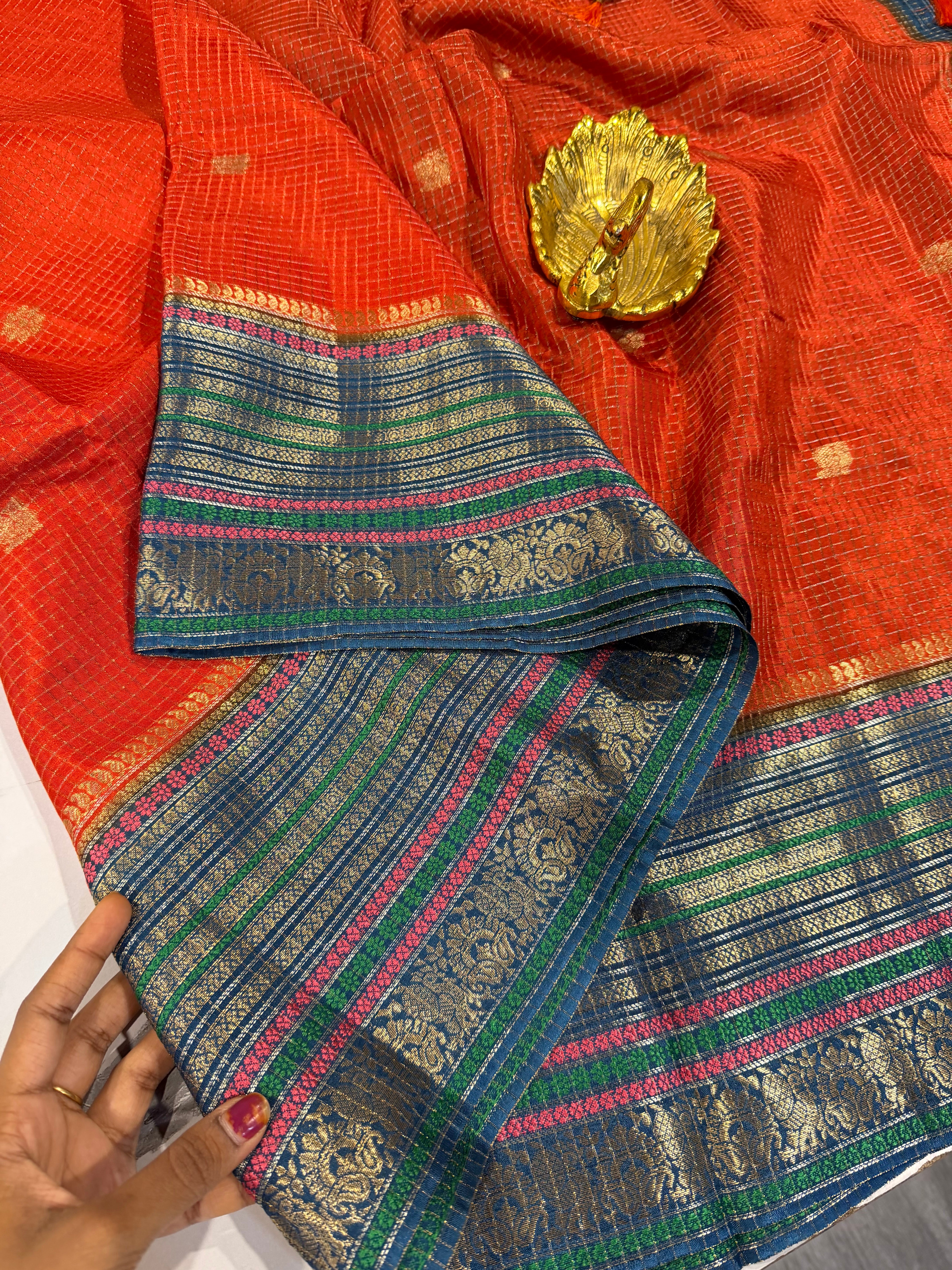 VN-2450 Rust n peacock blue vintage Narayanpet saree