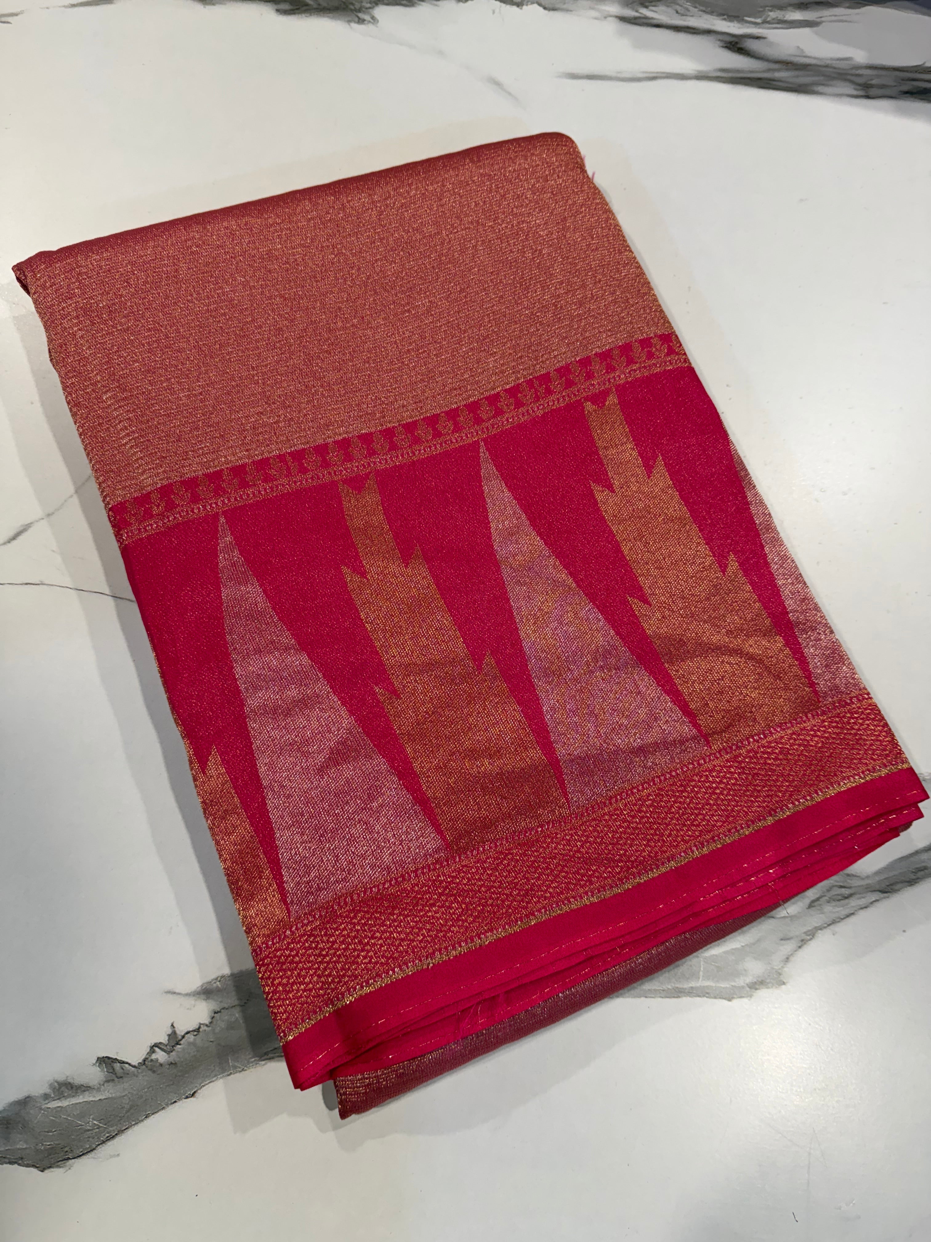 TT-45 Rani pink colour Temple tissue saree