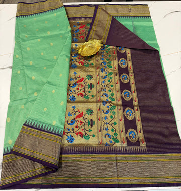 LD-NG25 sage green and brinjal border saree