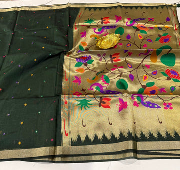 MJ-1250 Jamdani Narayanpet  green colour saree