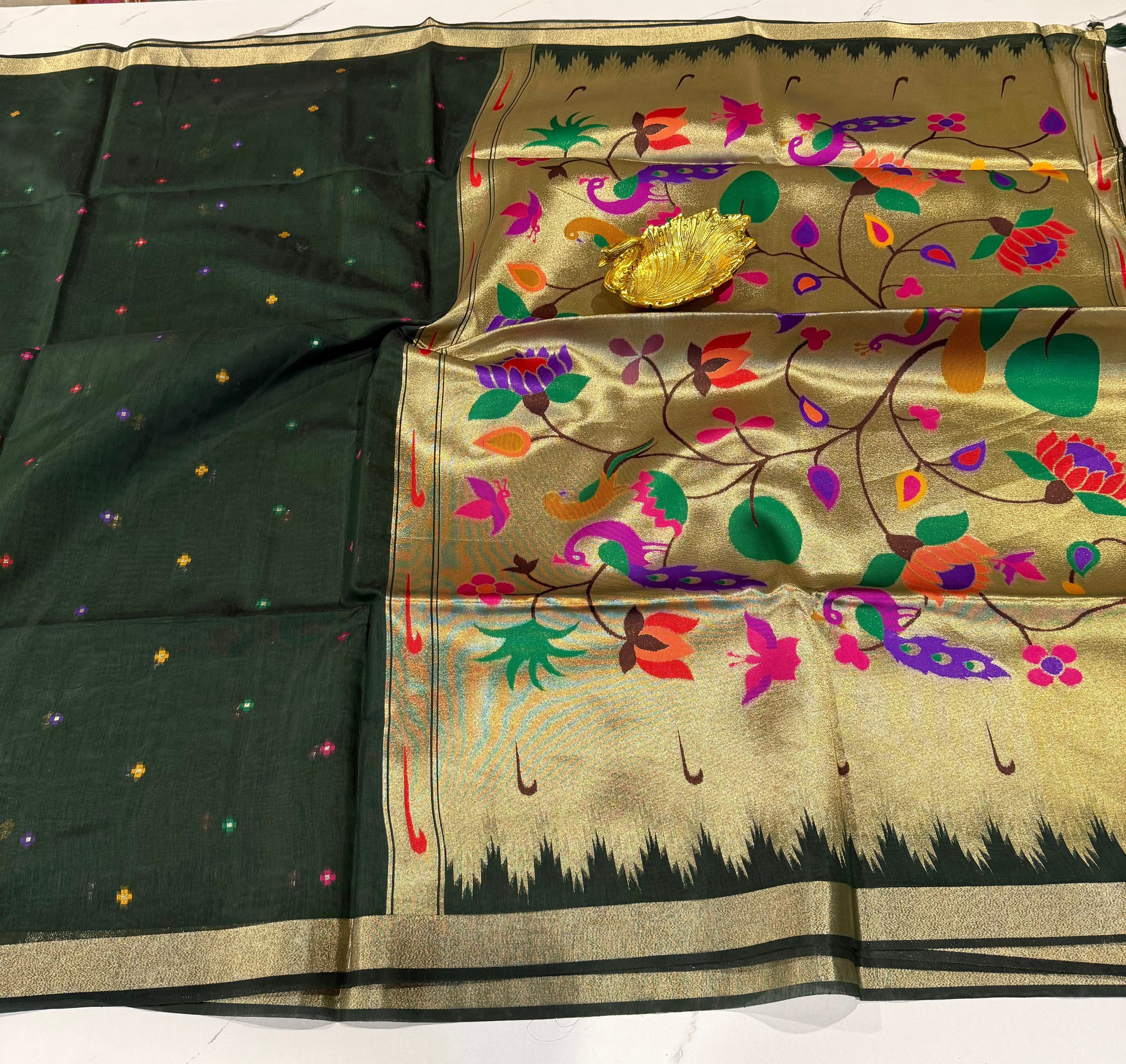 MJ-1250 Jamdani Narayanpet  green colour saree
