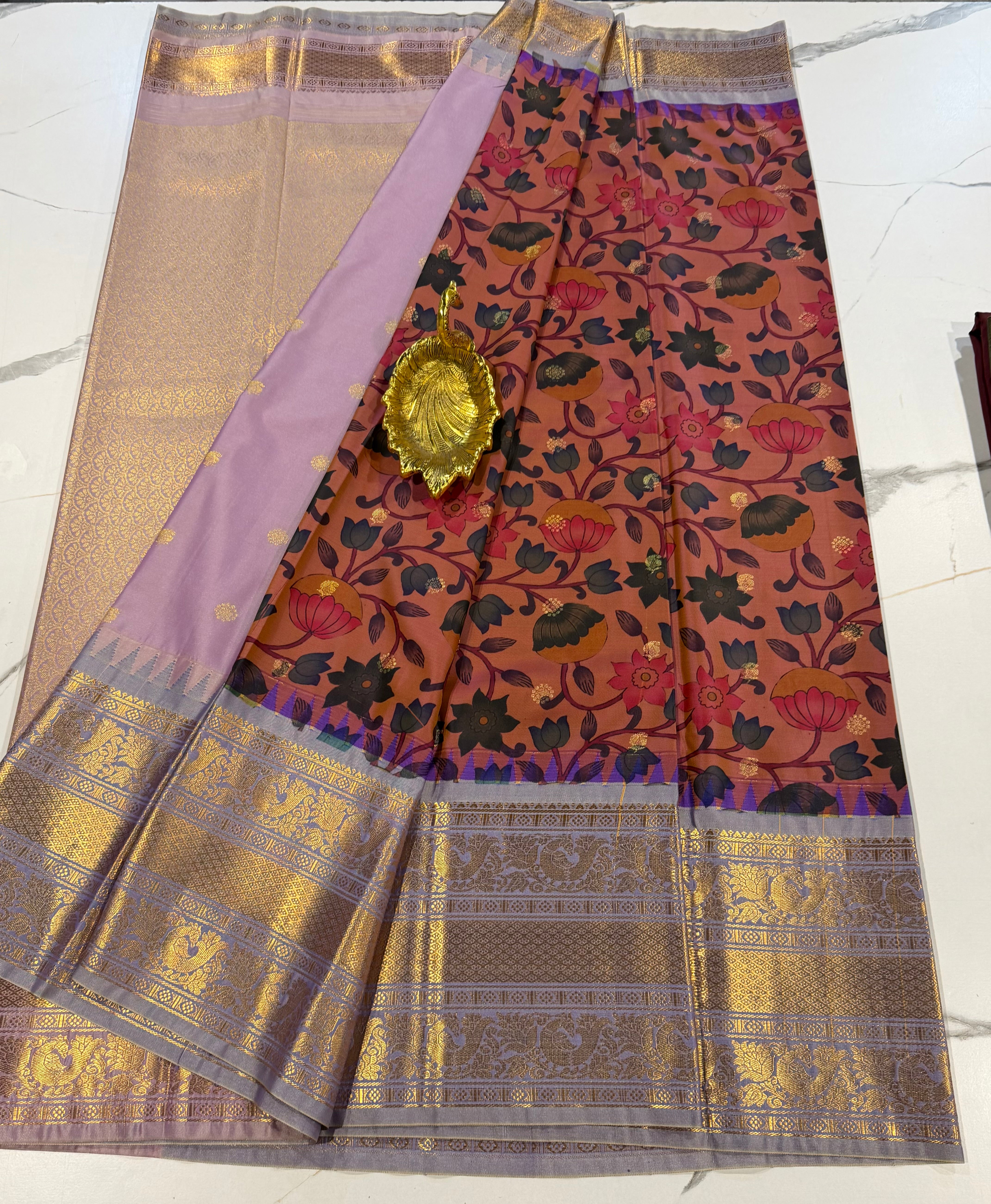 SGK-2997 peach n Lavender  gadwal Kalamkari sarees