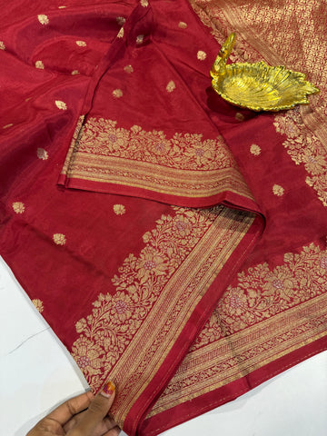 Gm-3950 banaras green mango maroon color saree