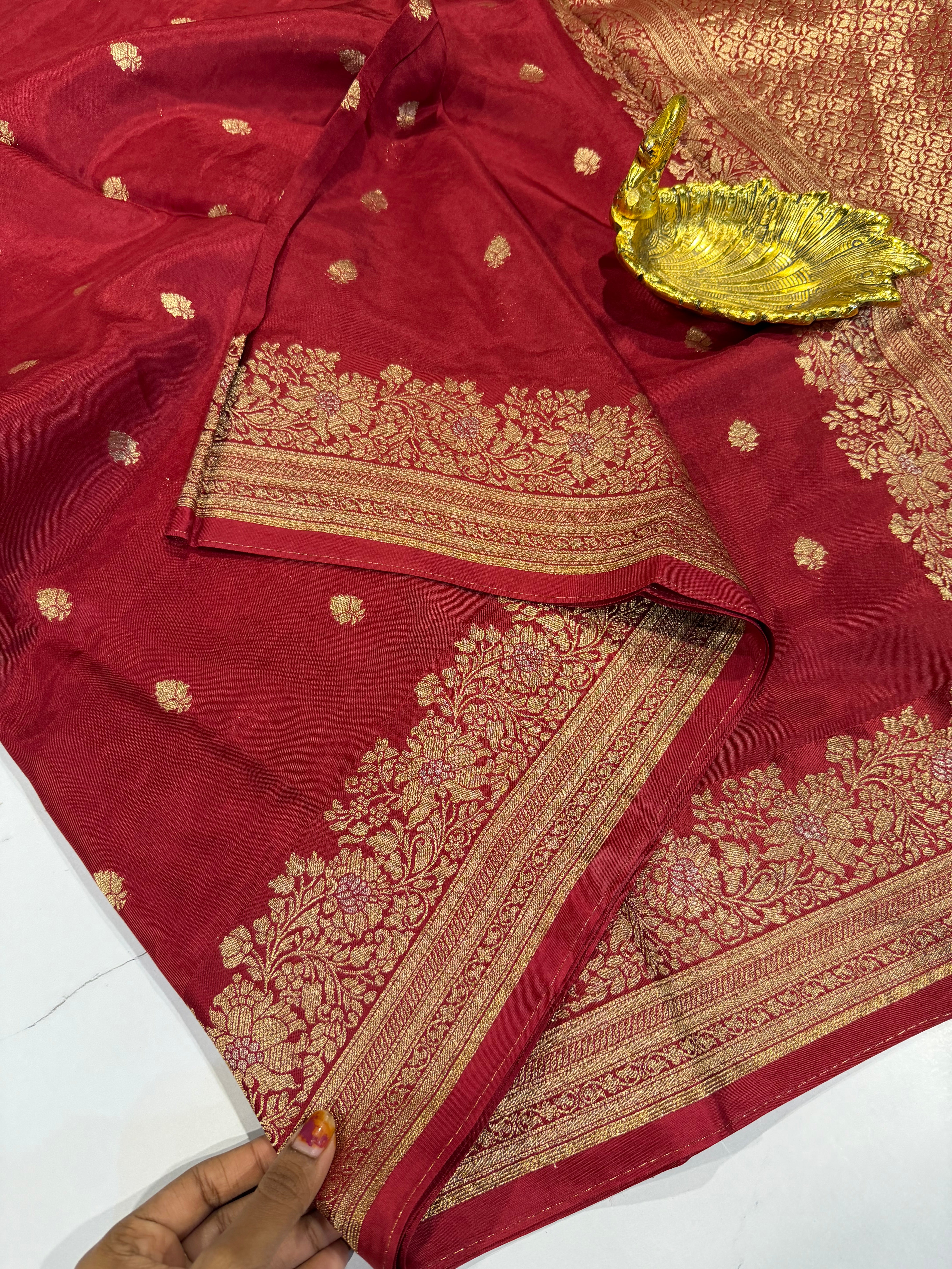 Gm-3950 banaras green mango maroon color saree