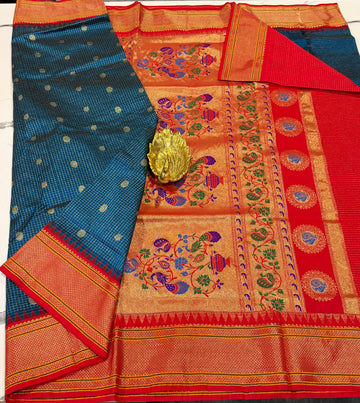 LD-SN35 
 peacock blue and red border saree