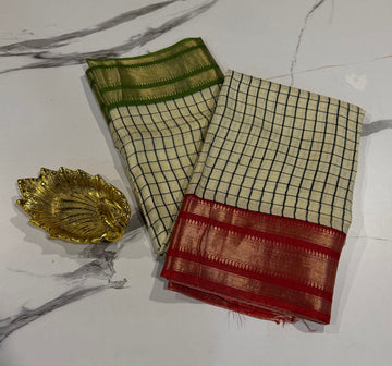 LD-2650 Ganga Jamuna saree cream checks
