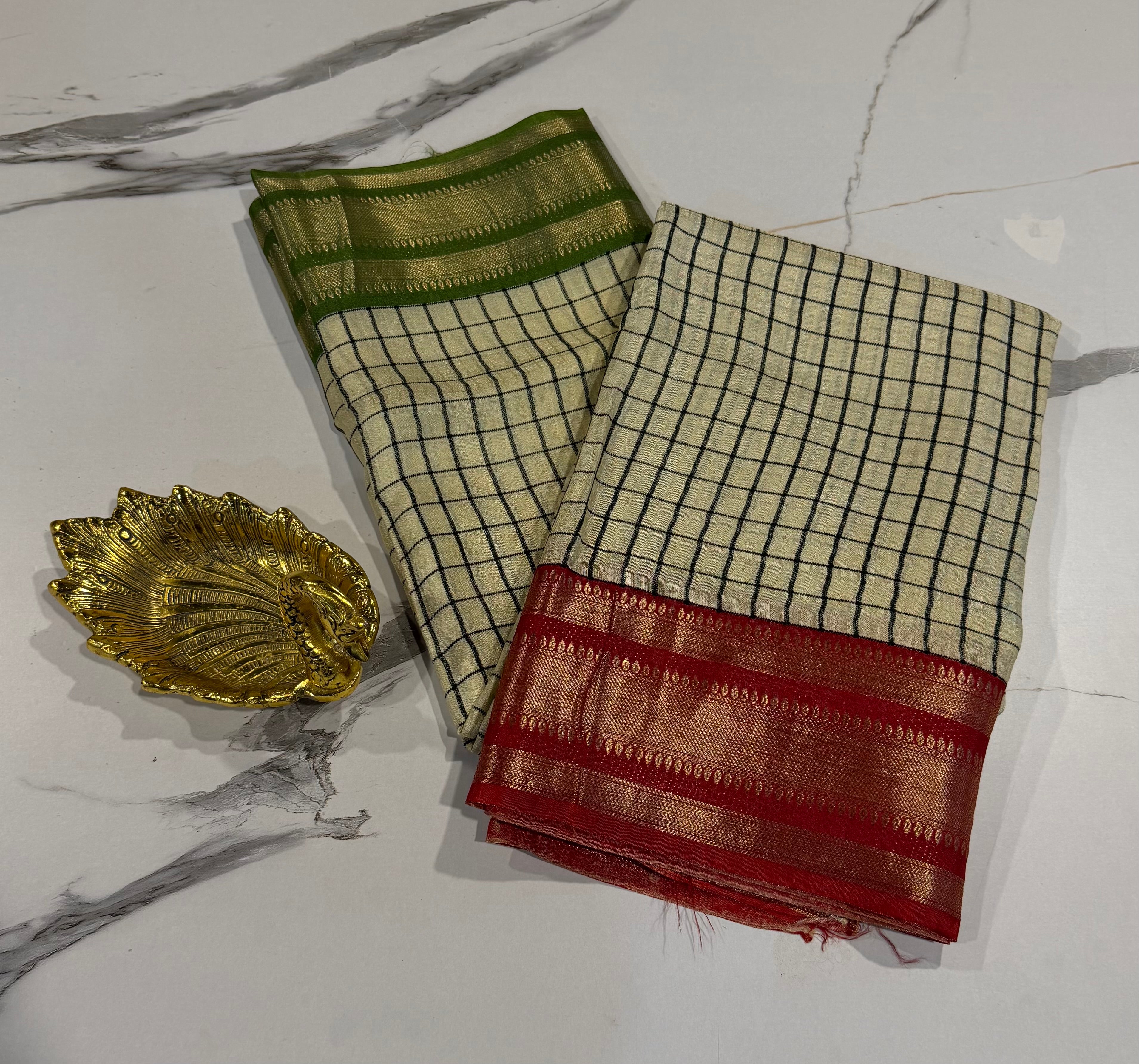 LD-2650 Ganga Jamuna saree cream checks