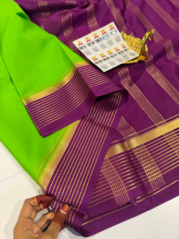 PM-5700 Light green and Purple colour border Mysore crepe silk saree