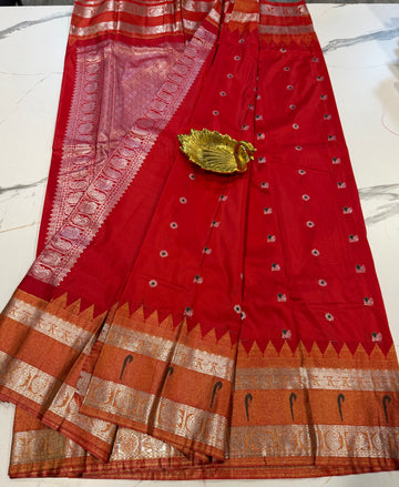 TS-3450 Red Tissue Muniya Gadwal saree