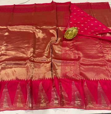 K-4599 pink Kanchi temple tissue saree