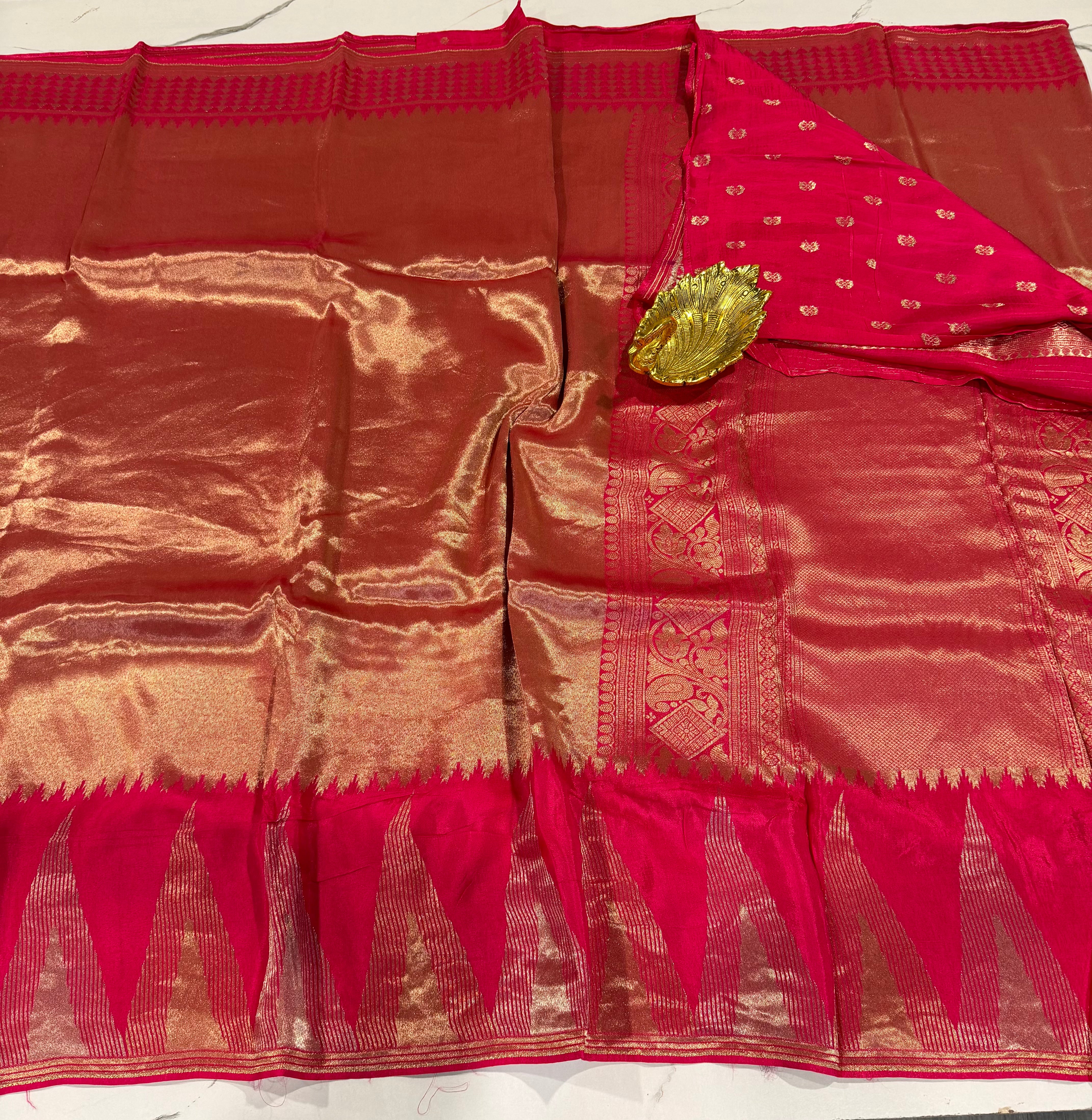 K-4599 pink Kanchi temple tissue saree