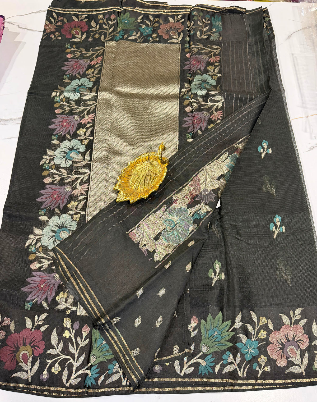 NM-5200 Black saree Manipuri Kota silk