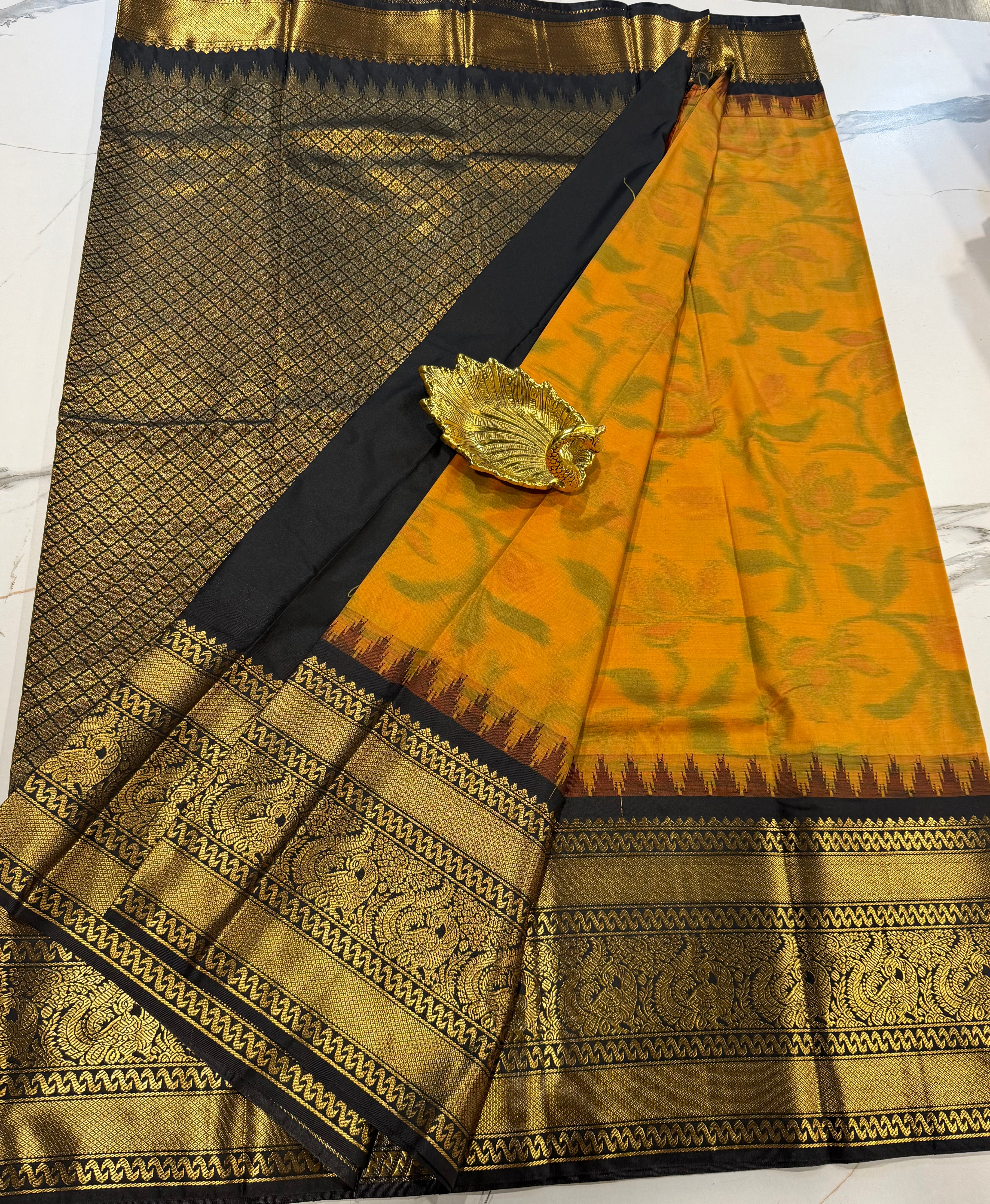 GP-3100 yellow Pochampally prints saree