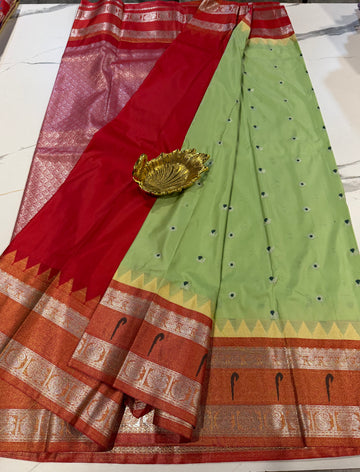 TS-3450 pista green Tissue Muniya Gadwal saree
