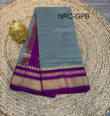 LD-N22Narayanpet Checks Semi green n purple with border