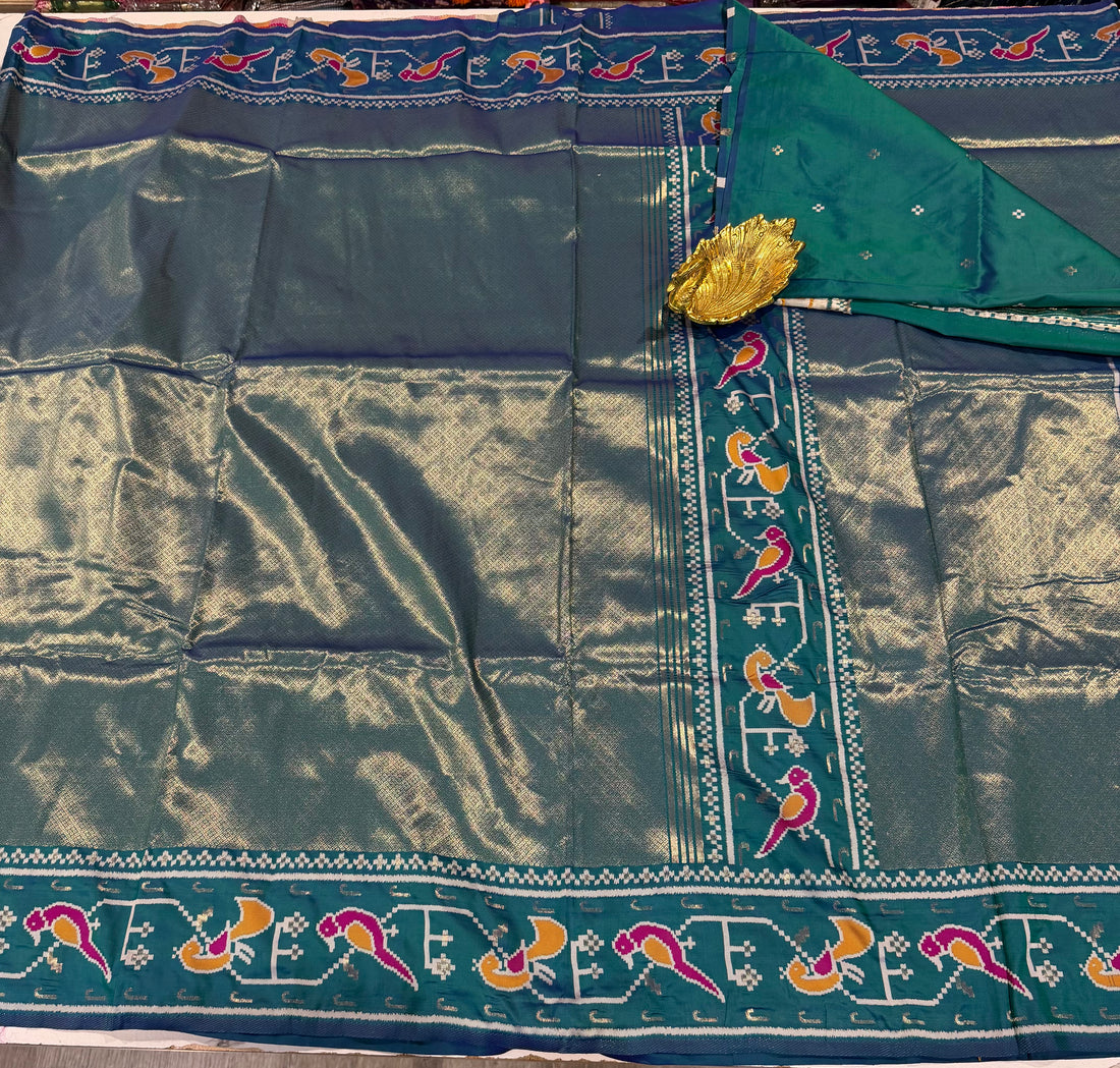 SM-1800 peacock blue colour semi Kanchi tissue moor popet saree