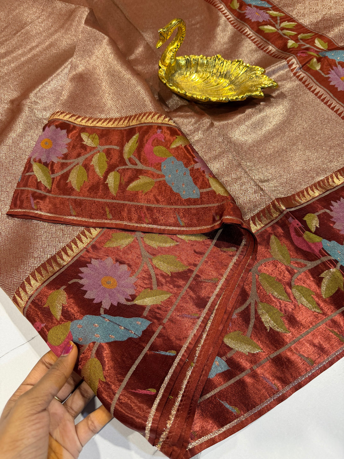 KT-53 brown colour kanchi tissue paithani saree