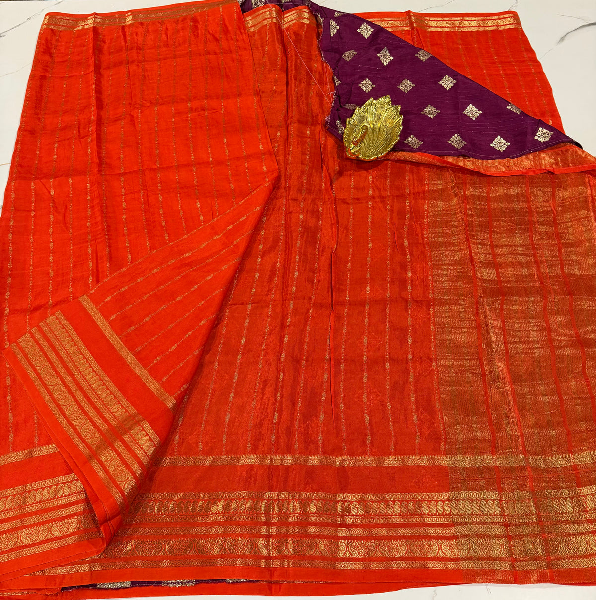MB-2500 Orange Benny crepe saree