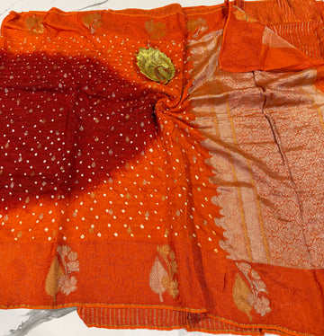 BN-3750  Brown n orange bandini saree