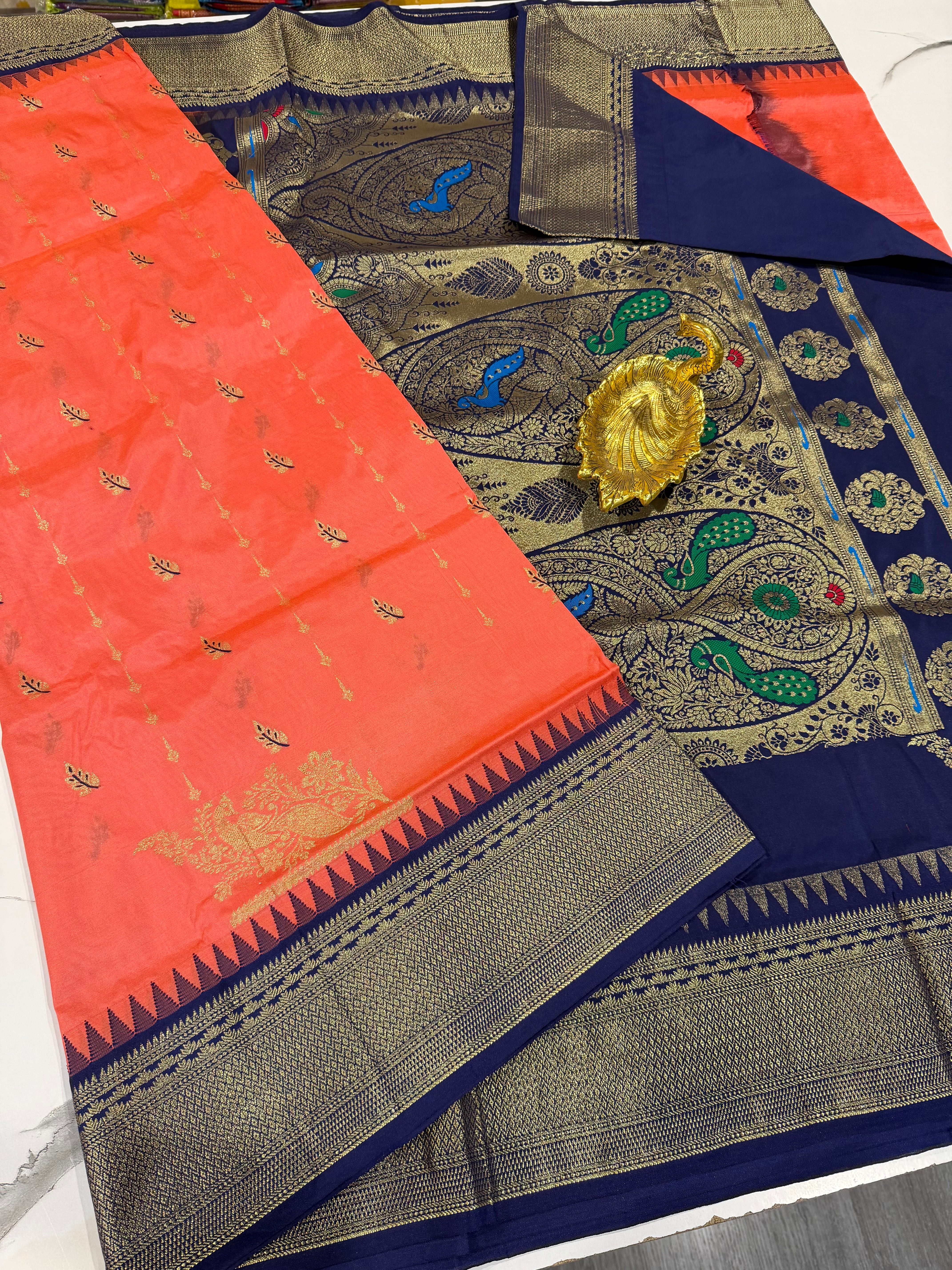 LD-NL35 semi narayanpet pattu pichish pink and navy blue border saree