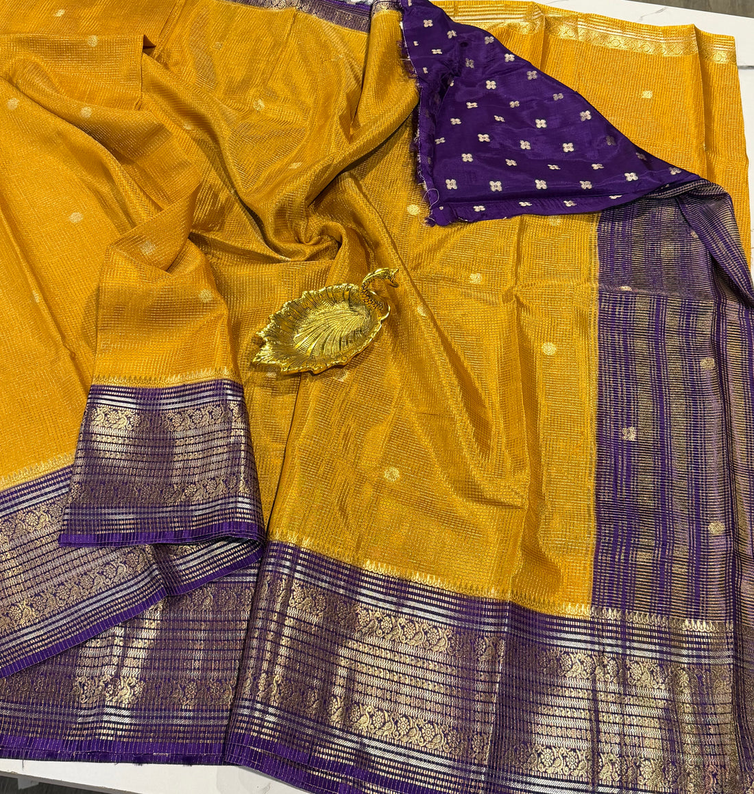 VKC2149BB- golden yellow n purple blouse Vintage Kanchi Brdr saree