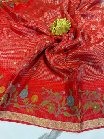 Bc-5100 Red Banaras kora saree