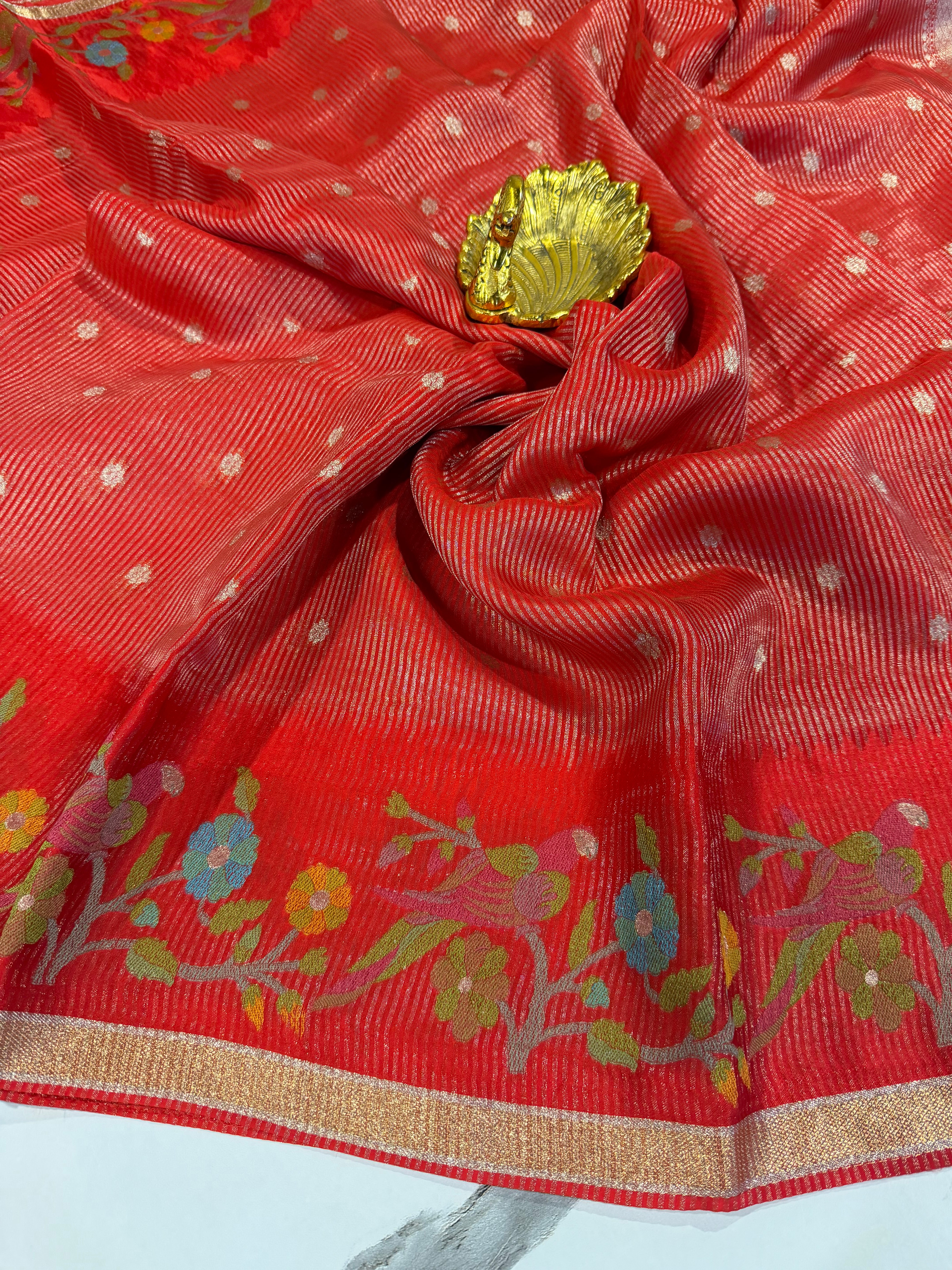 Bc-5100 Red Banaras kora saree