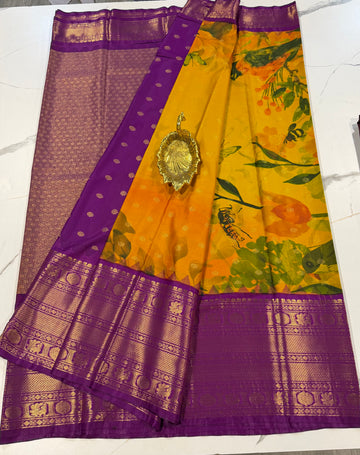 SGK-2997 Mustured n purple gadwal Kalamkari saree