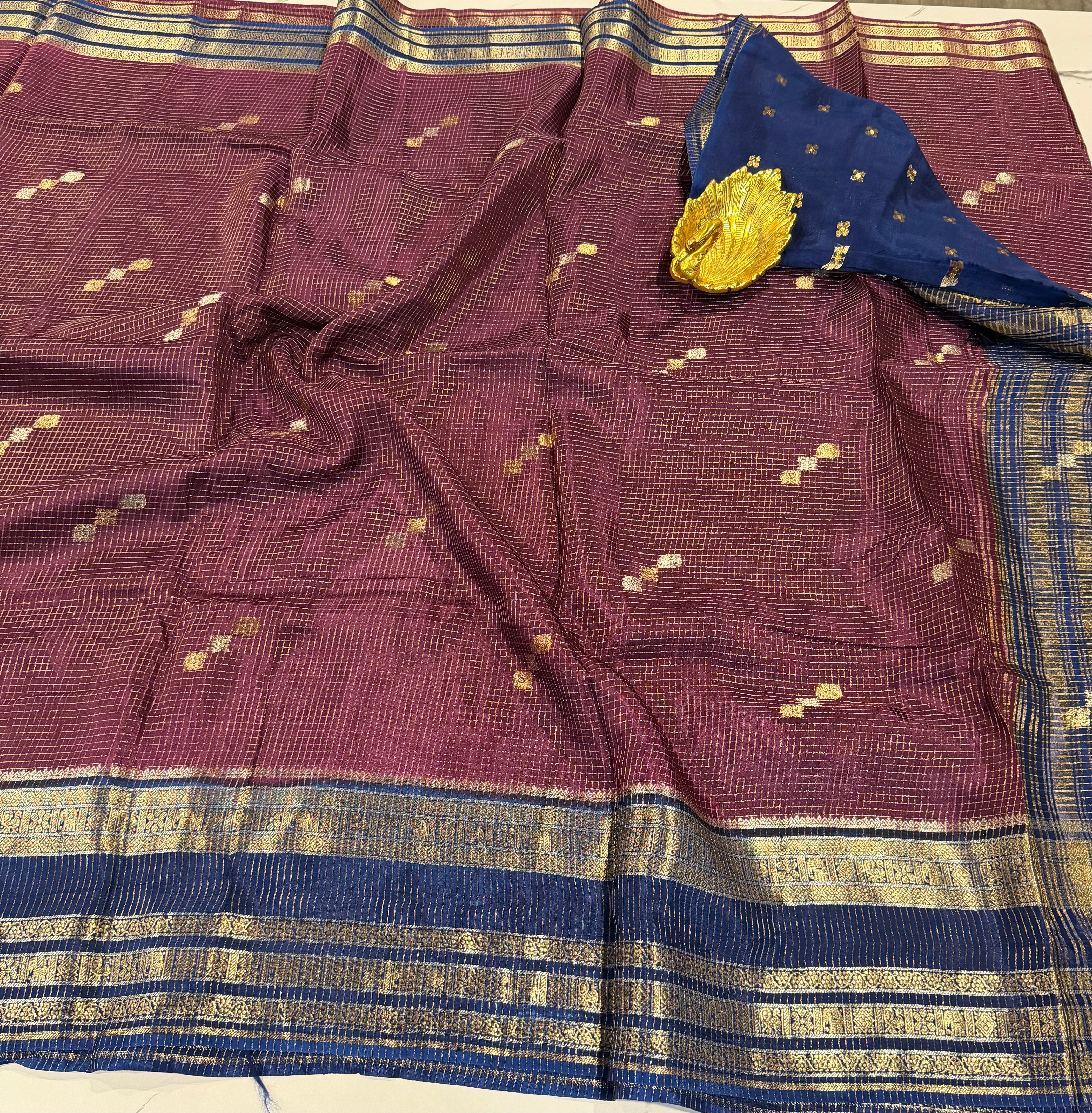 KS-23 wine n peacock blue vairaoosi Vintage Kanchi saree