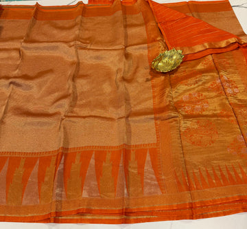 TT-45 orange colour Temple tissue saree