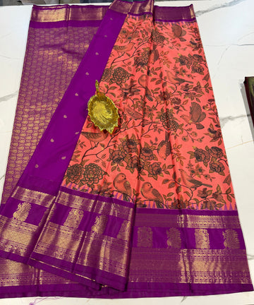 SGK-2997 peach n purple gadwal Kalamkari saree