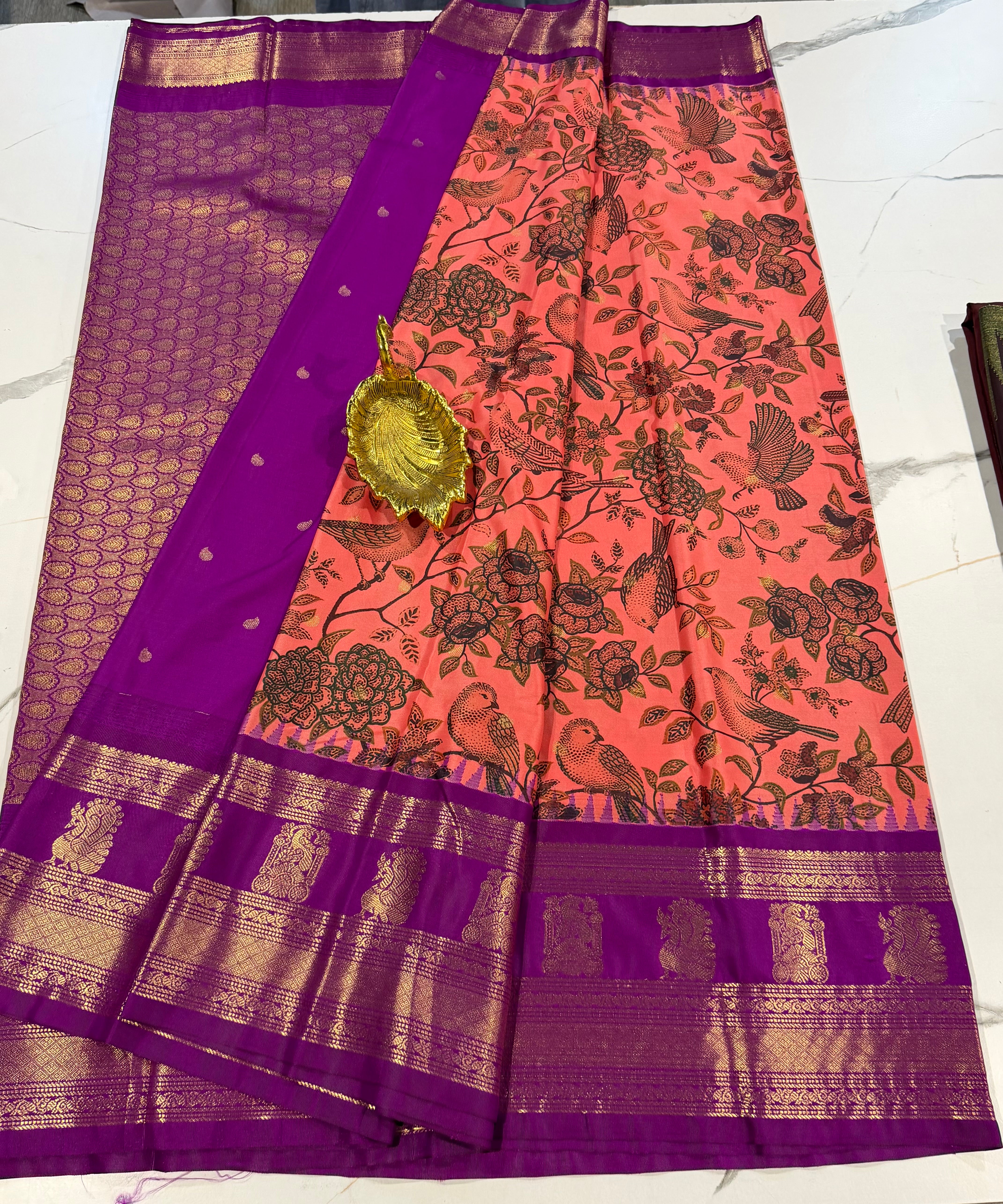 SGK-2997 peach n purple gadwal Kalamkari saree