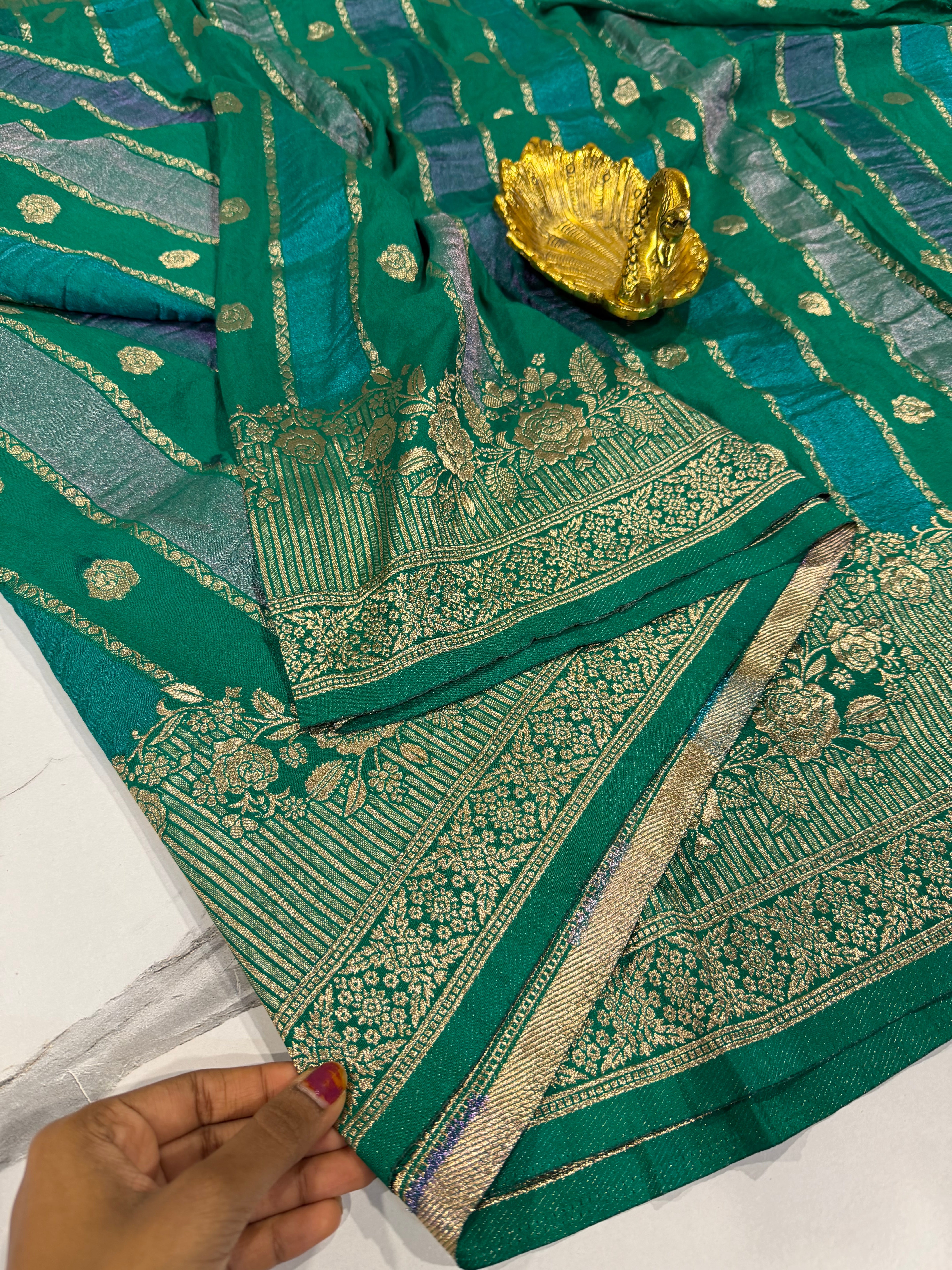 KR-1949 Green Rangkart kaddi georgette saree